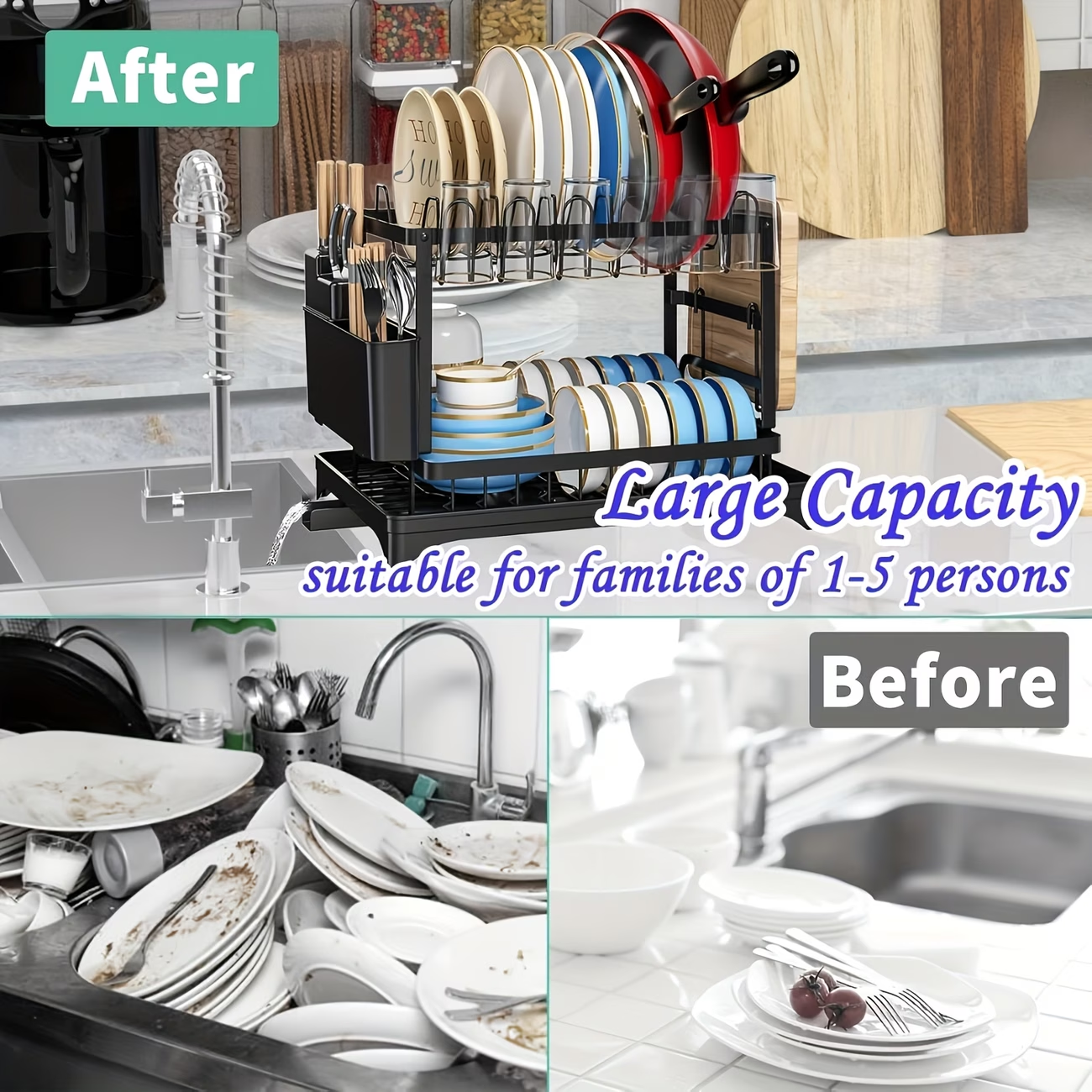 2-Tier Kitchen Storage Shelf with Drainage Basket image 2