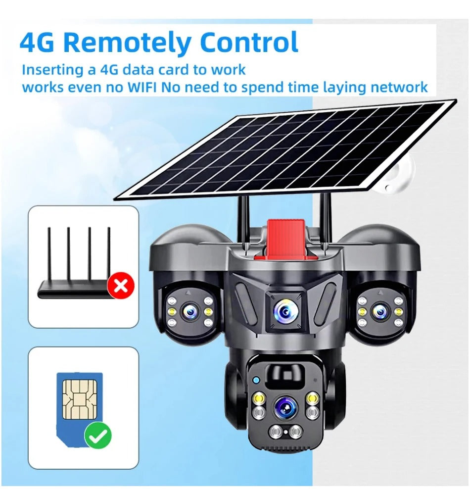 Triple Lens Camera 4G Solar Security PTZ Camera image 4